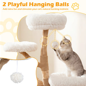 5-Tier Cat Tree, 134cm Wooden Cat Tower with Woven Cat Condo, Plush Perches