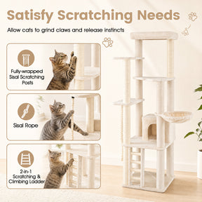 Modern Cat Tree for Indoor Cats, 194 cm Tall Multi-Level Cat Tower