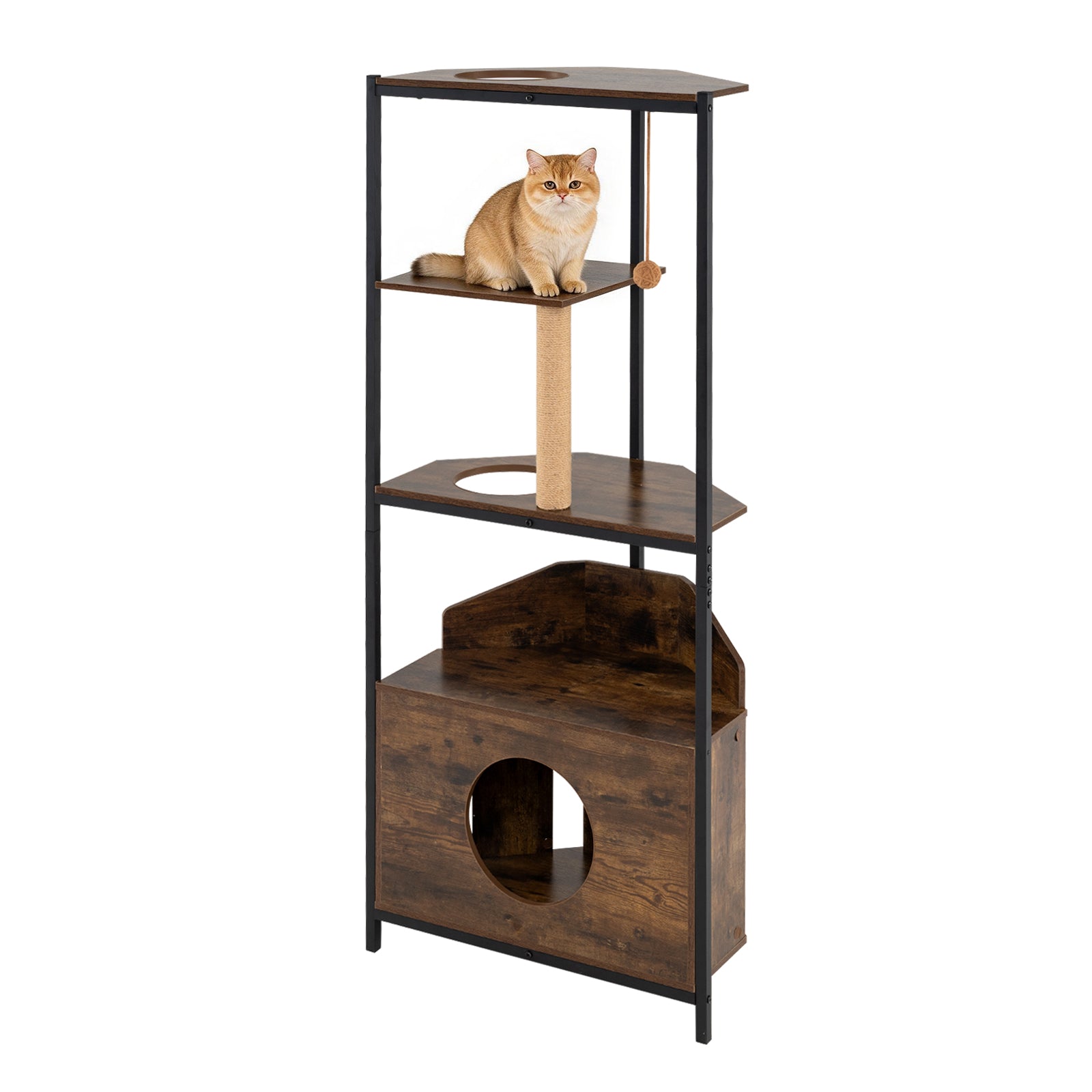 Corner Cat Tree w/Scratching Post & Playing Ball