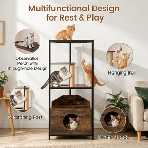 Corner Cat Tree w/Scratching Post & Playing Ball