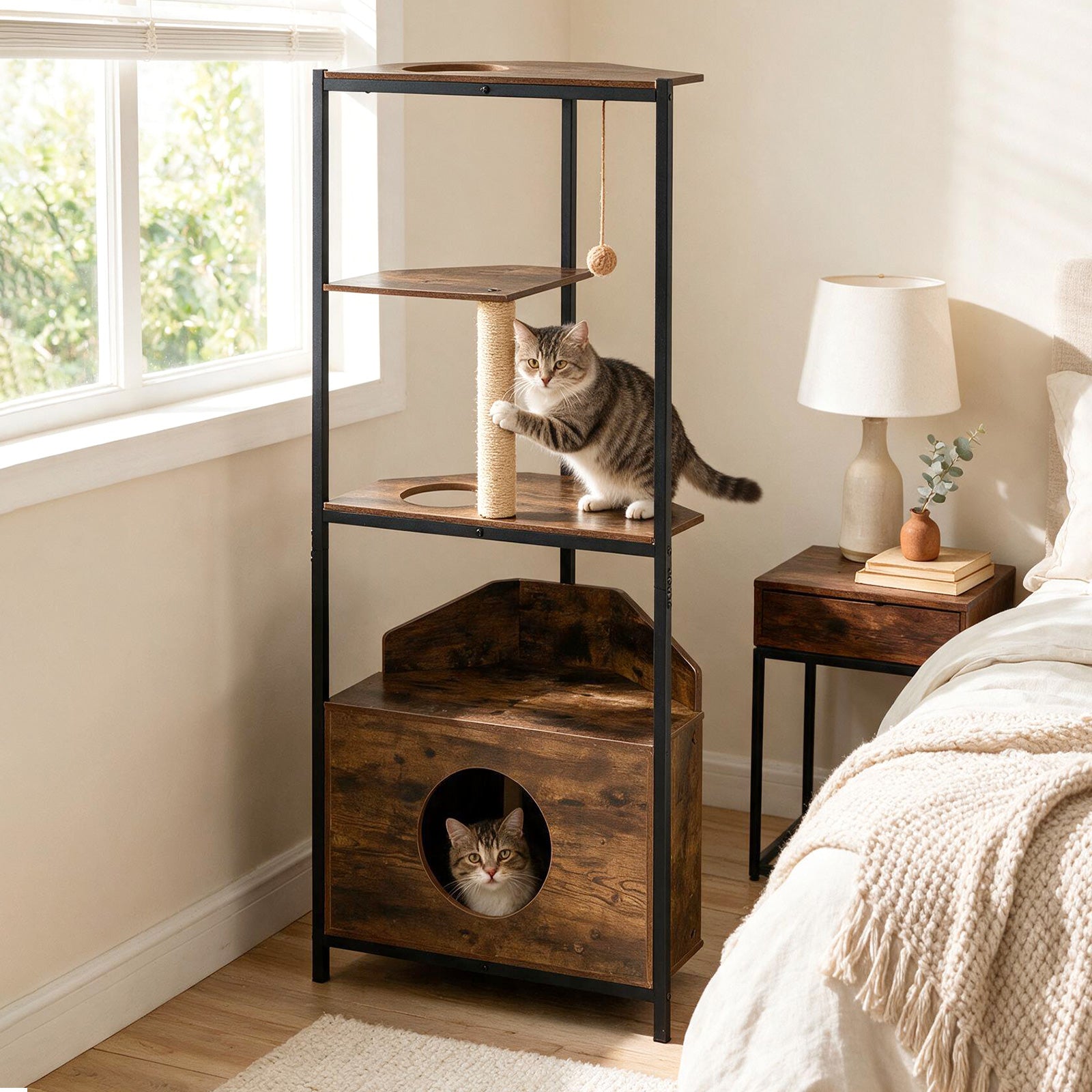 Corner Cat Tree w/Scratching Post & Playing Ball