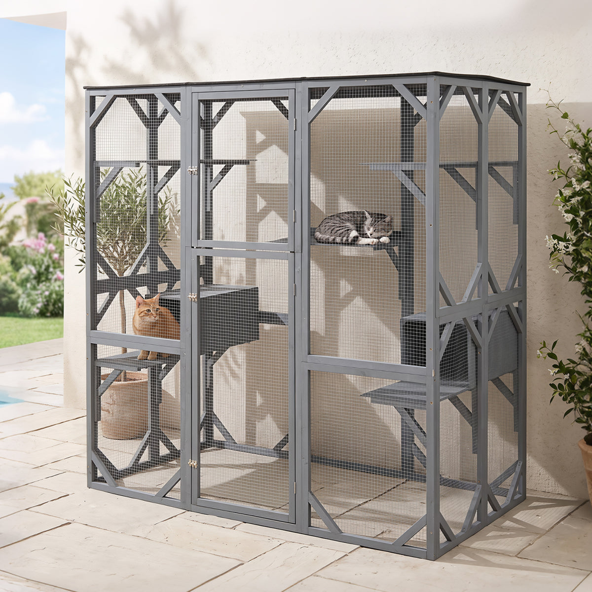 Large Fir Wood Outdoor Cat Enclosure
