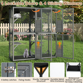 Hikidspace Spacious Fir Wood Outdoor Cat Enclosure for Multiple Cats
