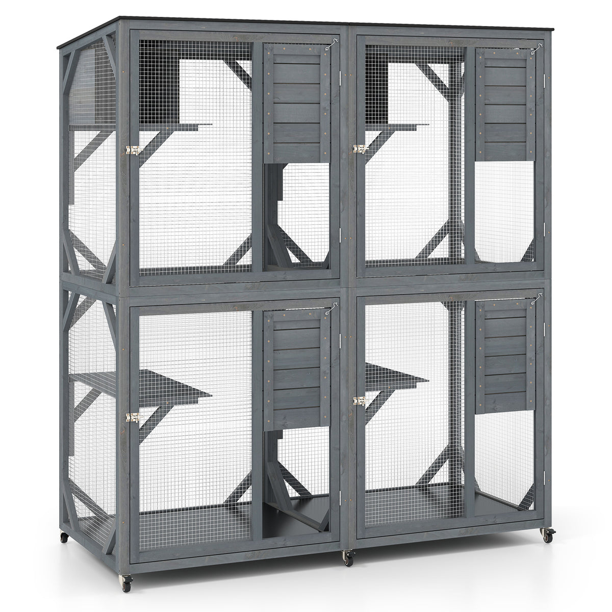 Spacious Fir Wood Outdoor Cat Enclosure for Multiple Cats