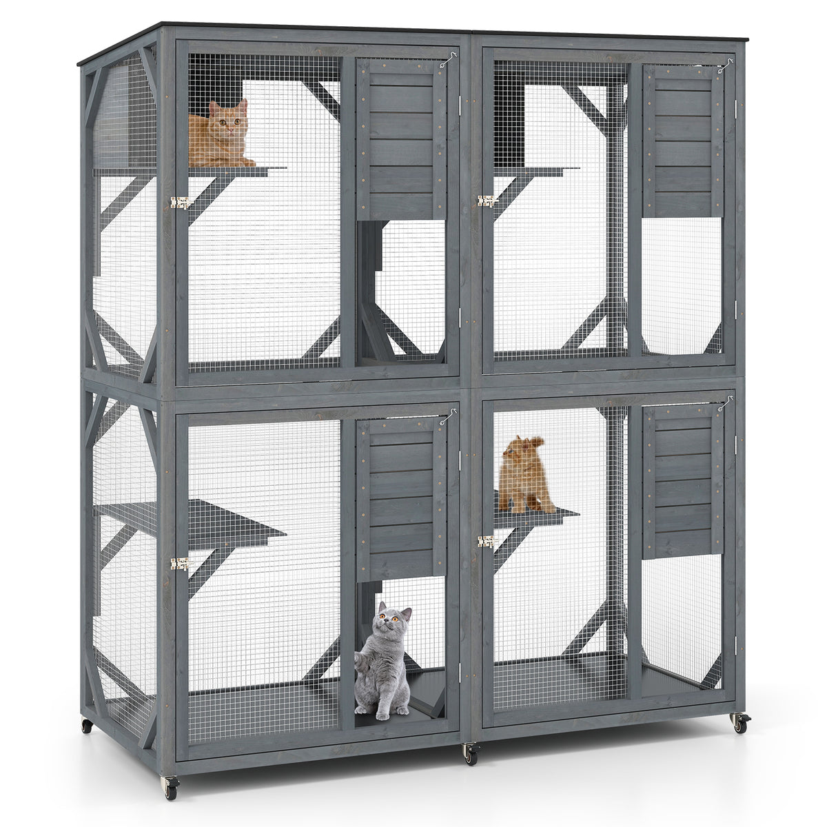 Hikidspace Spacious Fir Wood Outdoor Cat Enclosure for Multiple Cats