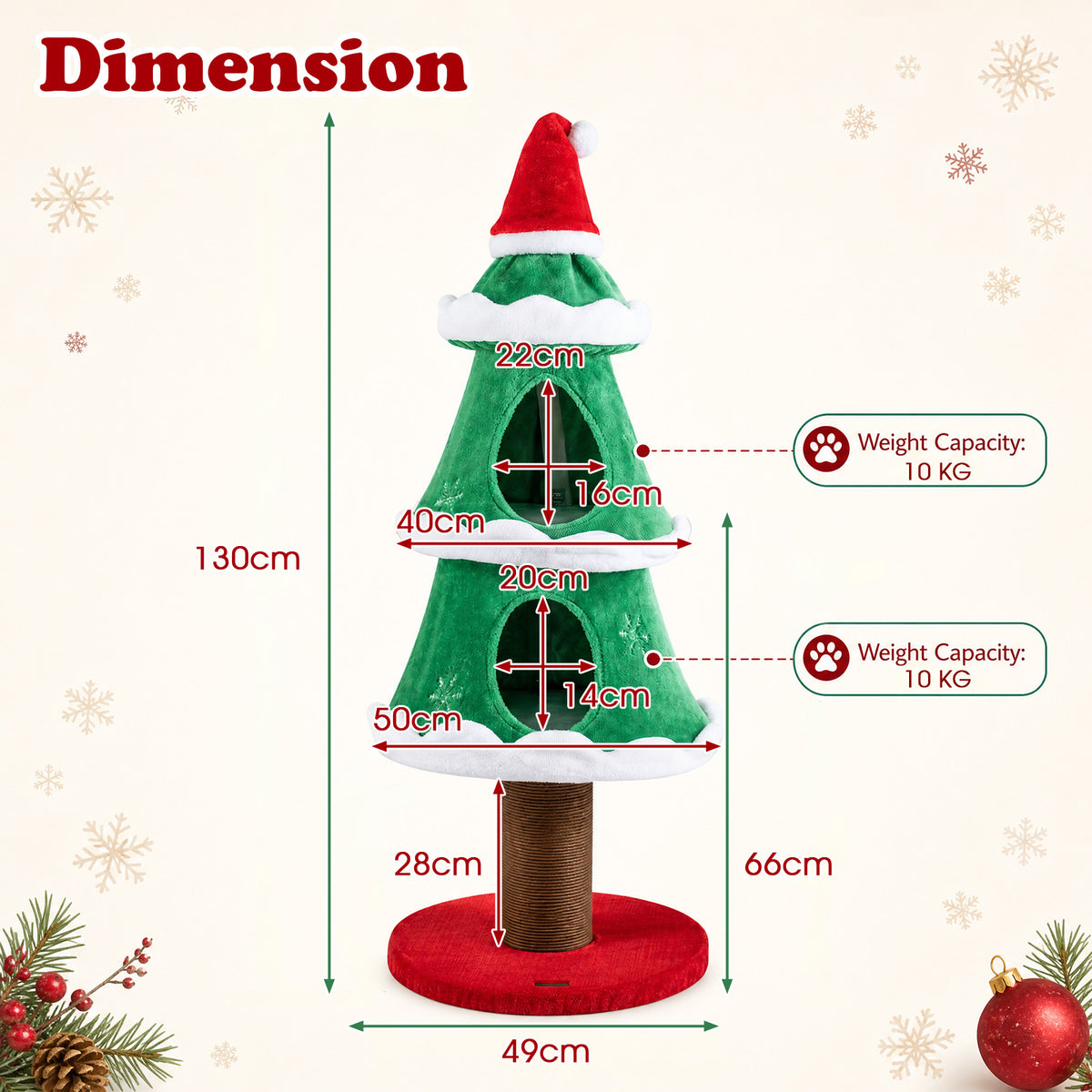 130cm Christmas Cat Tree for Indoor Cats