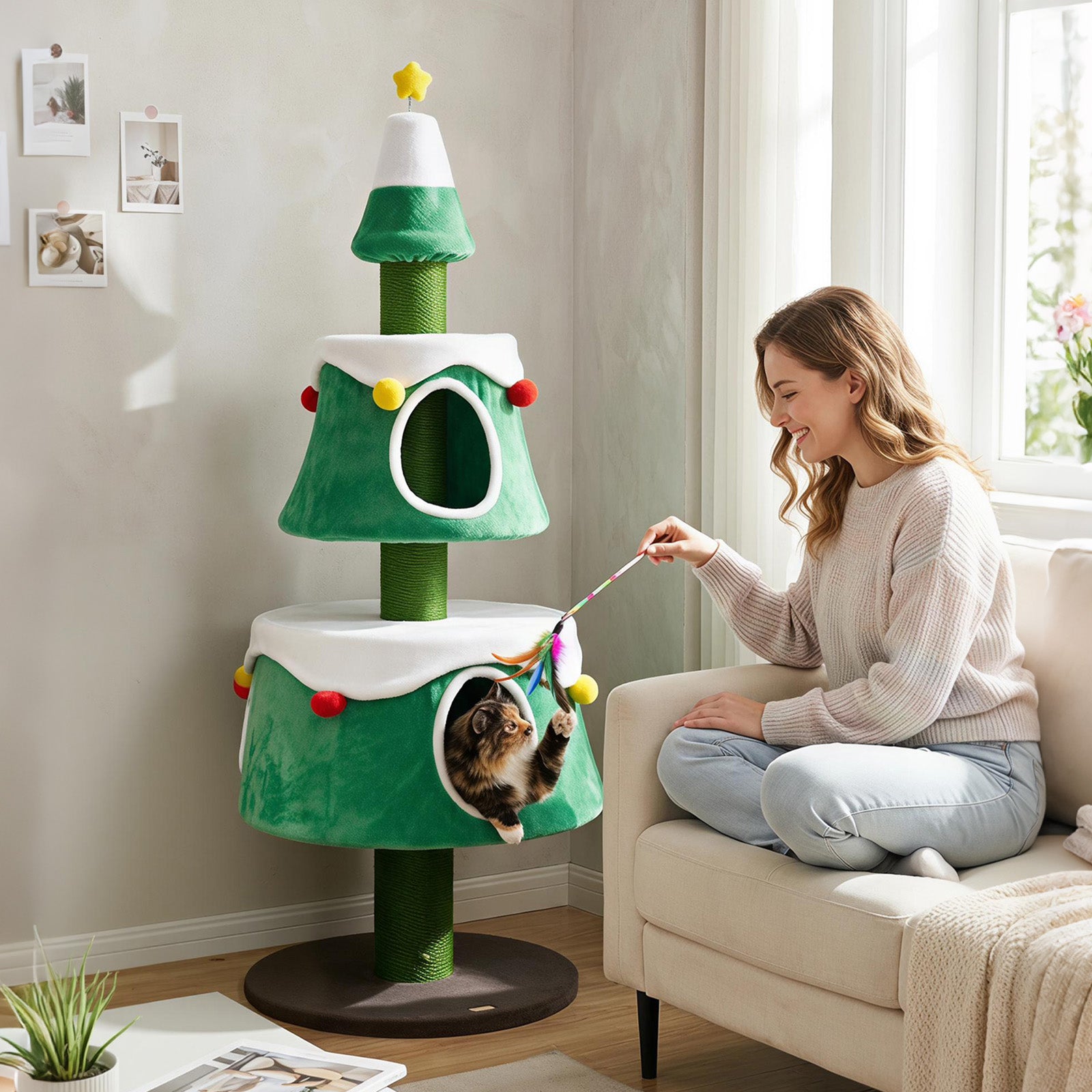 156cm Cat Christmas Tree for Indoor Kittens