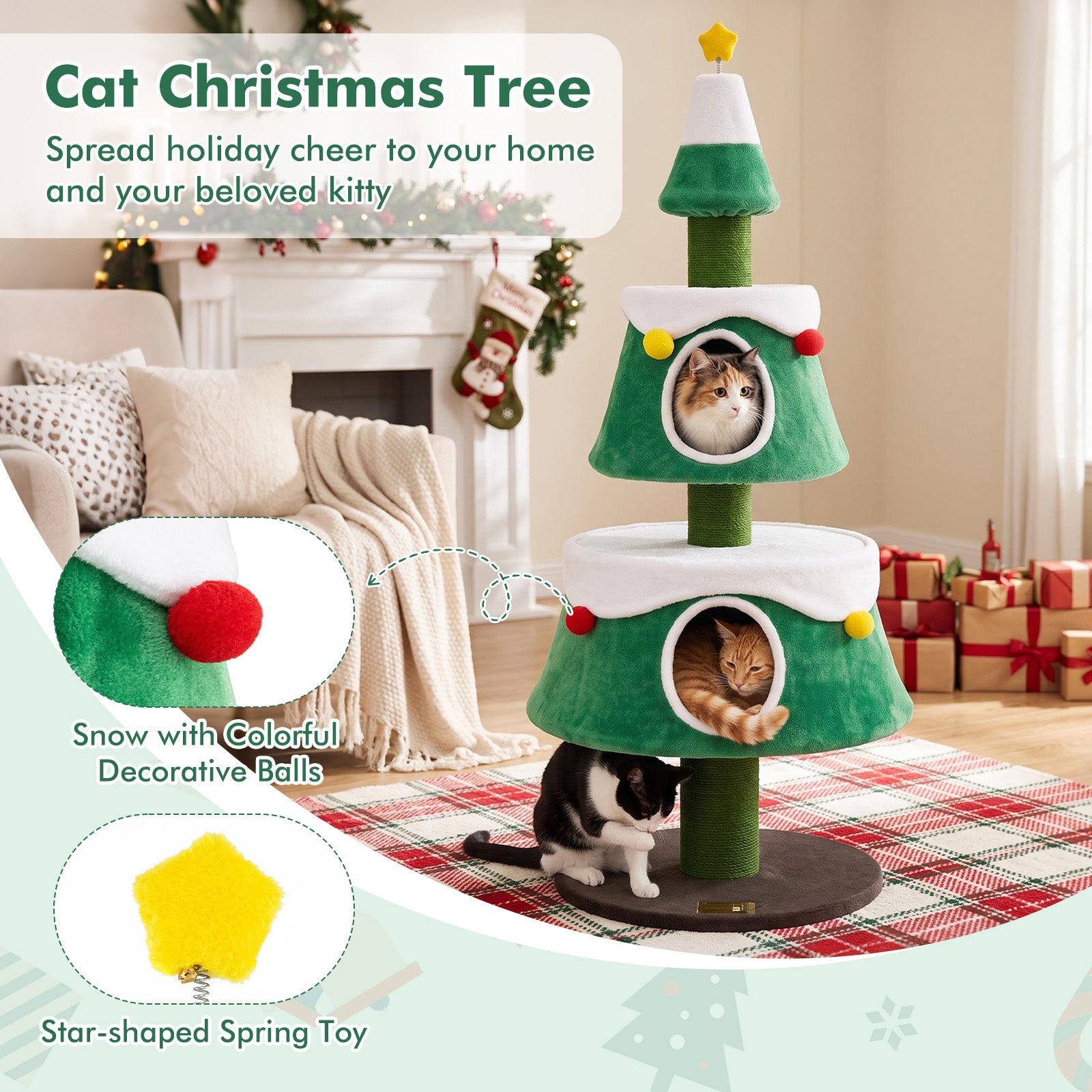 156cm Cat Christmas Tree for Indoor Kittens