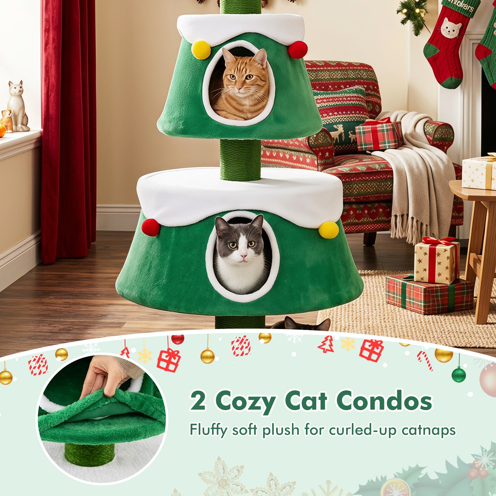 156cm Cat Christmas Tree for Indoor Kittens