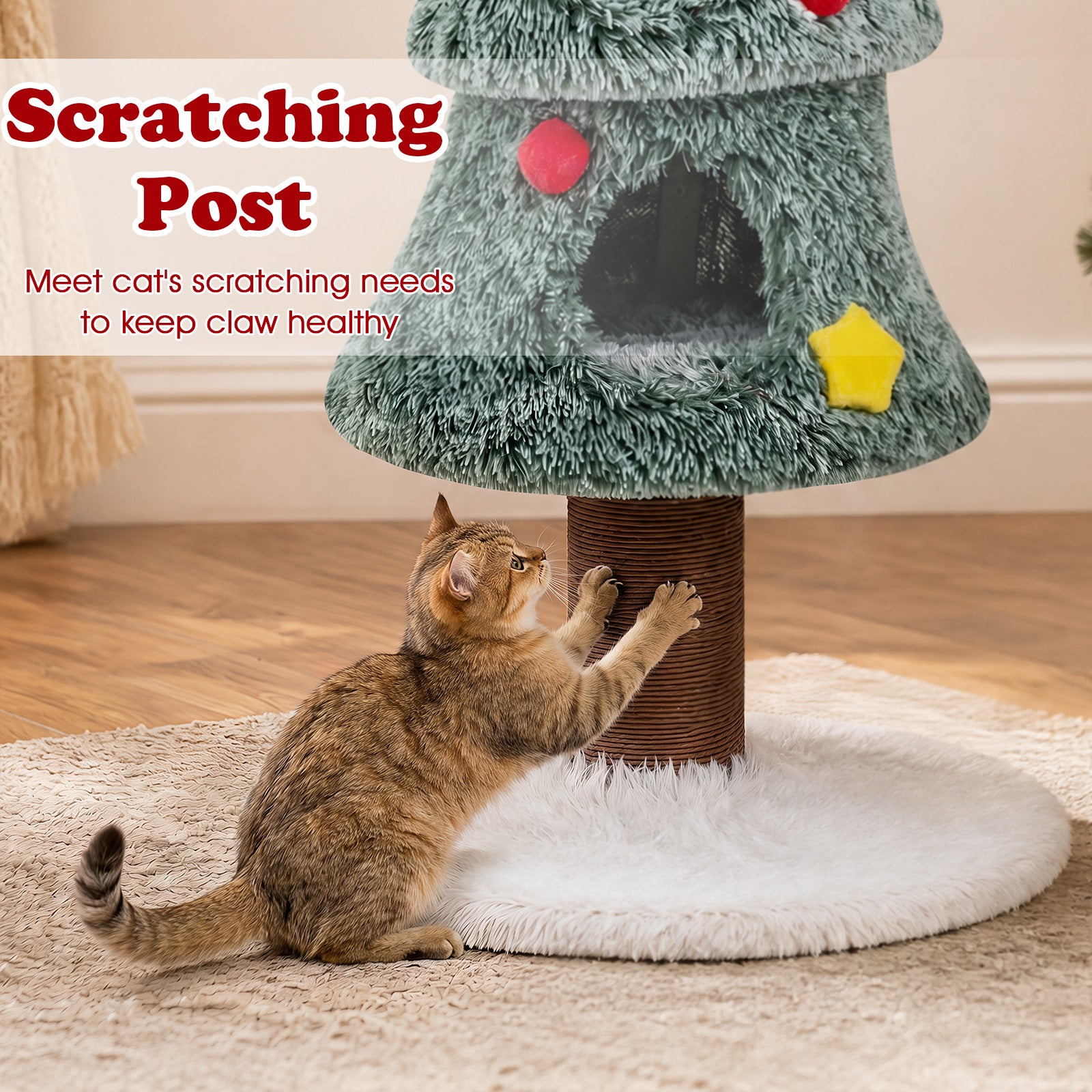 Christmas Cat Tree with 2 Condos for Indoor Cats
