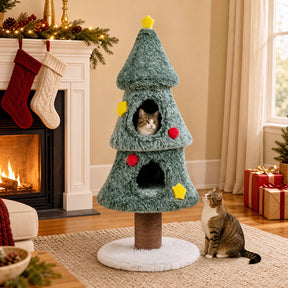 Christmas Cat Tree with 2 Condos for Indoor Cats