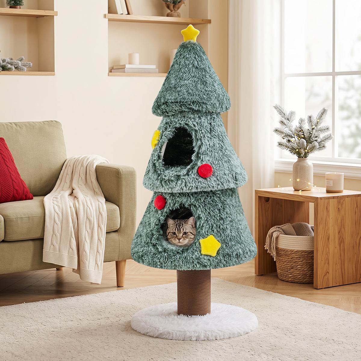 Christmas Cat Tree with 2 Condos for Indoor Cats