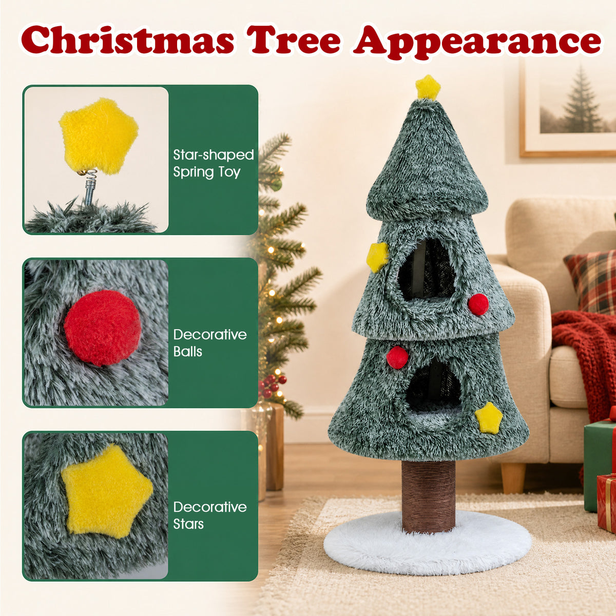 Christmas Cat Tree with 2 Condos for Indoor Cats