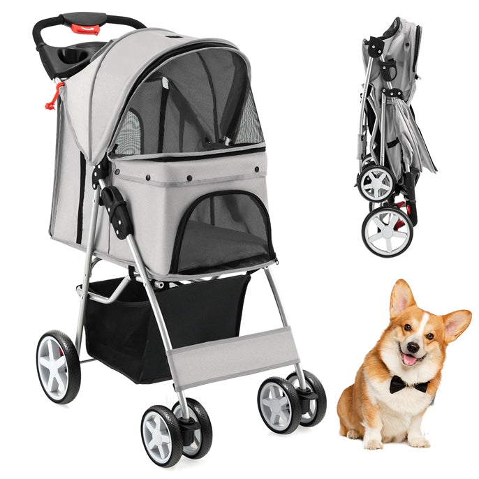 Hikidspace Folding Dog Stroller for Small Medium Dogs Cats Puppy
