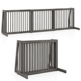 3-Panel Freestanding Wood Pet Dog Gate, Folding Adjustable Slide Safety Fence