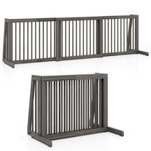 3-Panel Freestanding Wood Pet Dog Gate, Folding Adjustable Slide Safety Fence