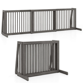 3-Panel Freestanding Wood Pet Dog Gate, Folding Adjustable Slide Safety Fence