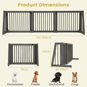 3-Panel Freestanding Wood Pet Dog Gate, Folding Adjustable Slide Safety Fence