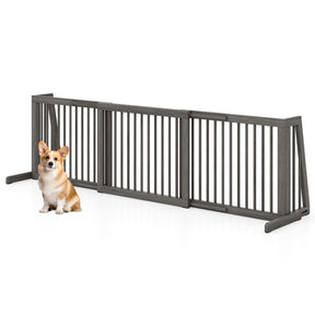 3-Panel Freestanding Wood Pet Dog Gate, Folding Adjustable Slide Safety Fence