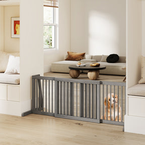 3-Panel Freestanding Wood Pet Dog Gate, Folding Adjustable Slide Safety Fence