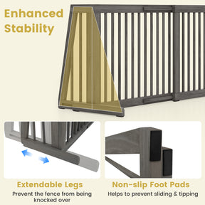 3-Panel Freestanding Wood Pet Dog Gate, Folding Adjustable Slide Safety Fence