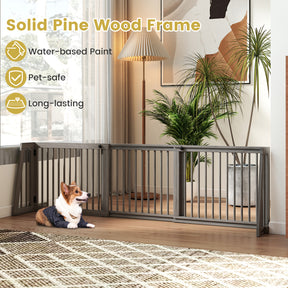 3-Panel Freestanding Wood Pet Dog Gate, Folding Adjustable Slide Safety Fence