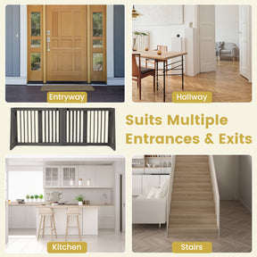 3-Panel Freestanding Wood Pet Dog Gate, Folding Adjustable Slide Safety Fence