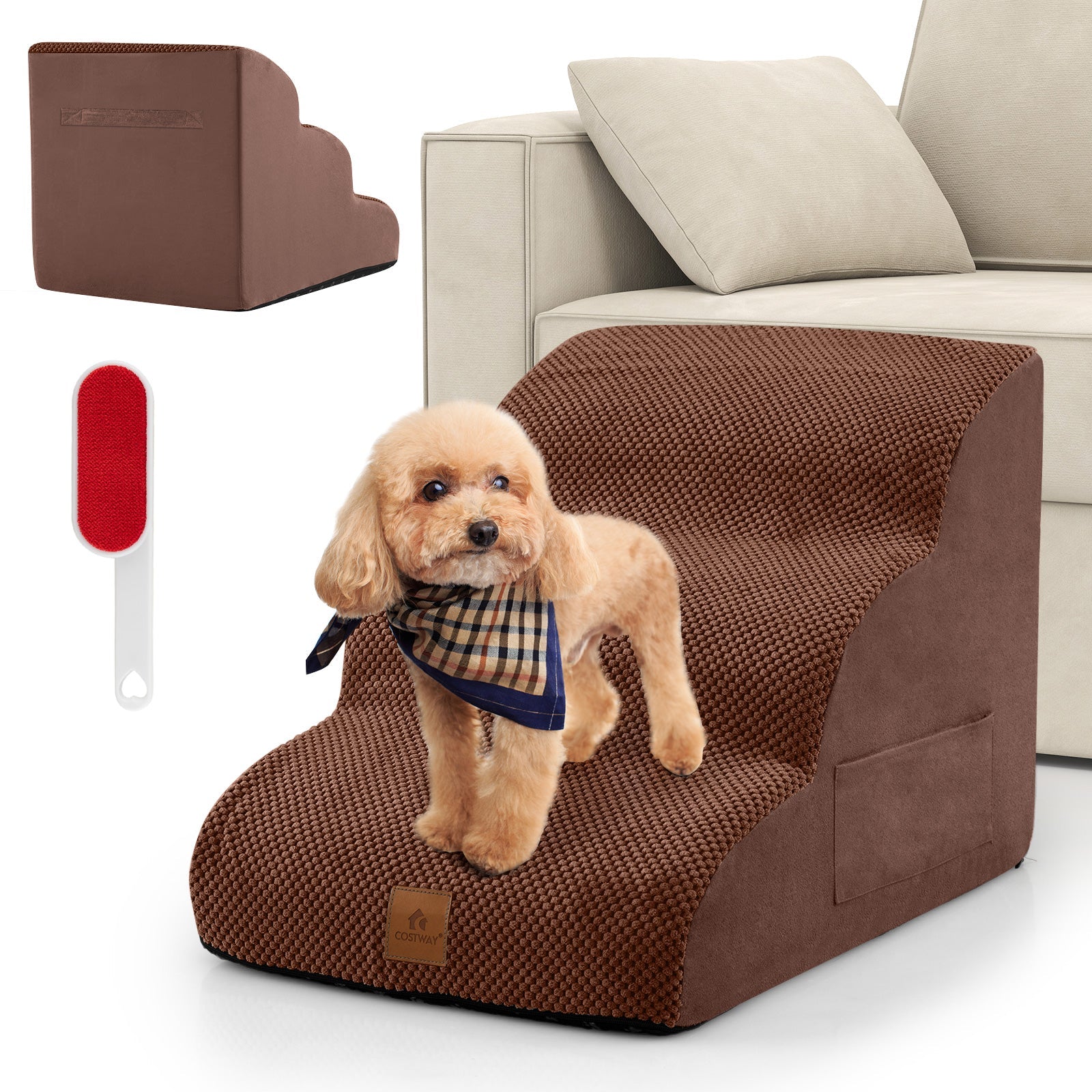 3-Step Pet Stairs/Ramp with Storage Bag & Hand Strap