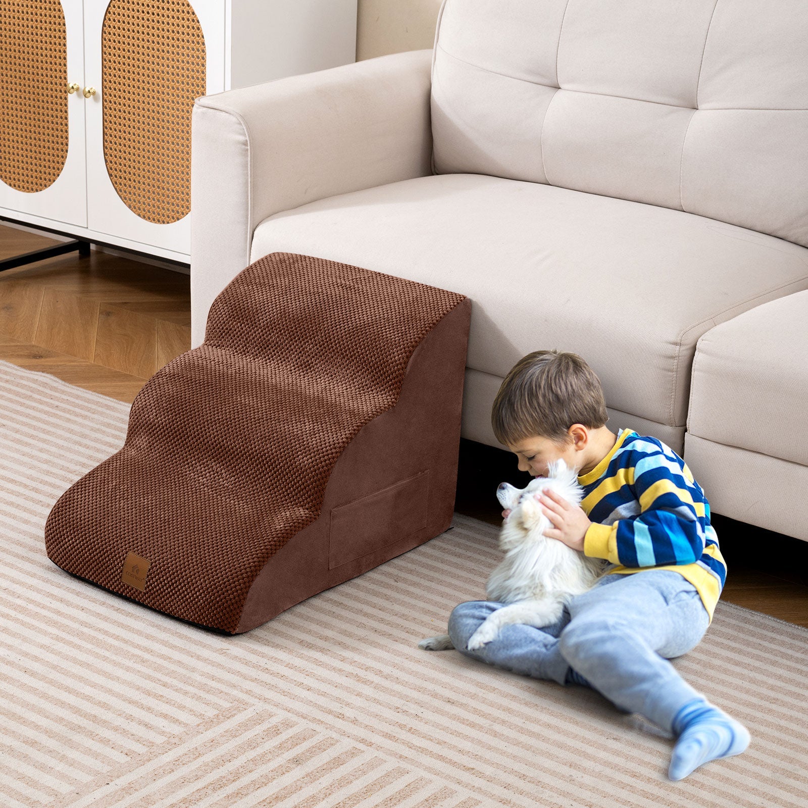 3-Step Pet Stairs/Ramp with Storage Bag & Hand Strap