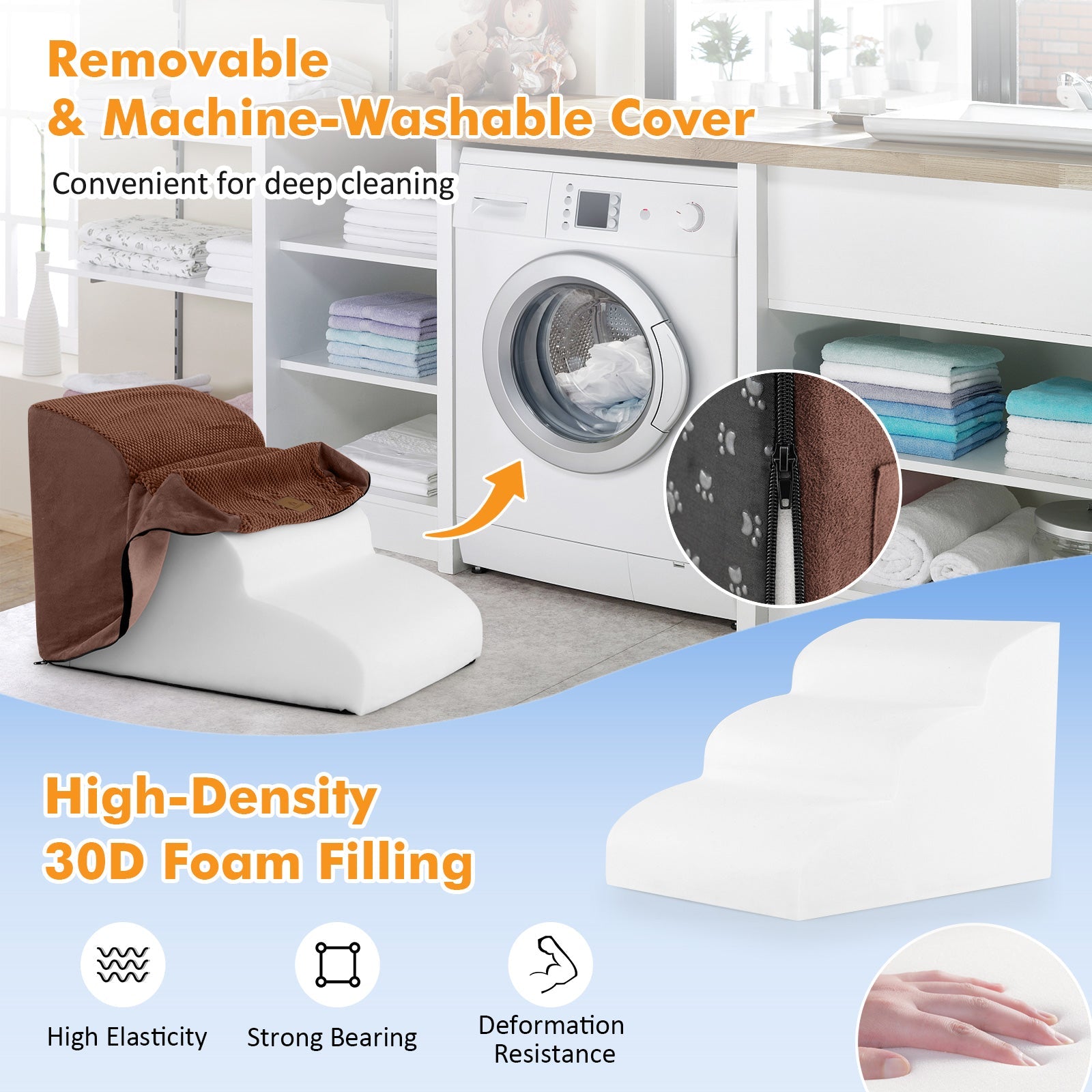 3-Step Pet Stairs/Ramp with Storage Bag & Hand Strap