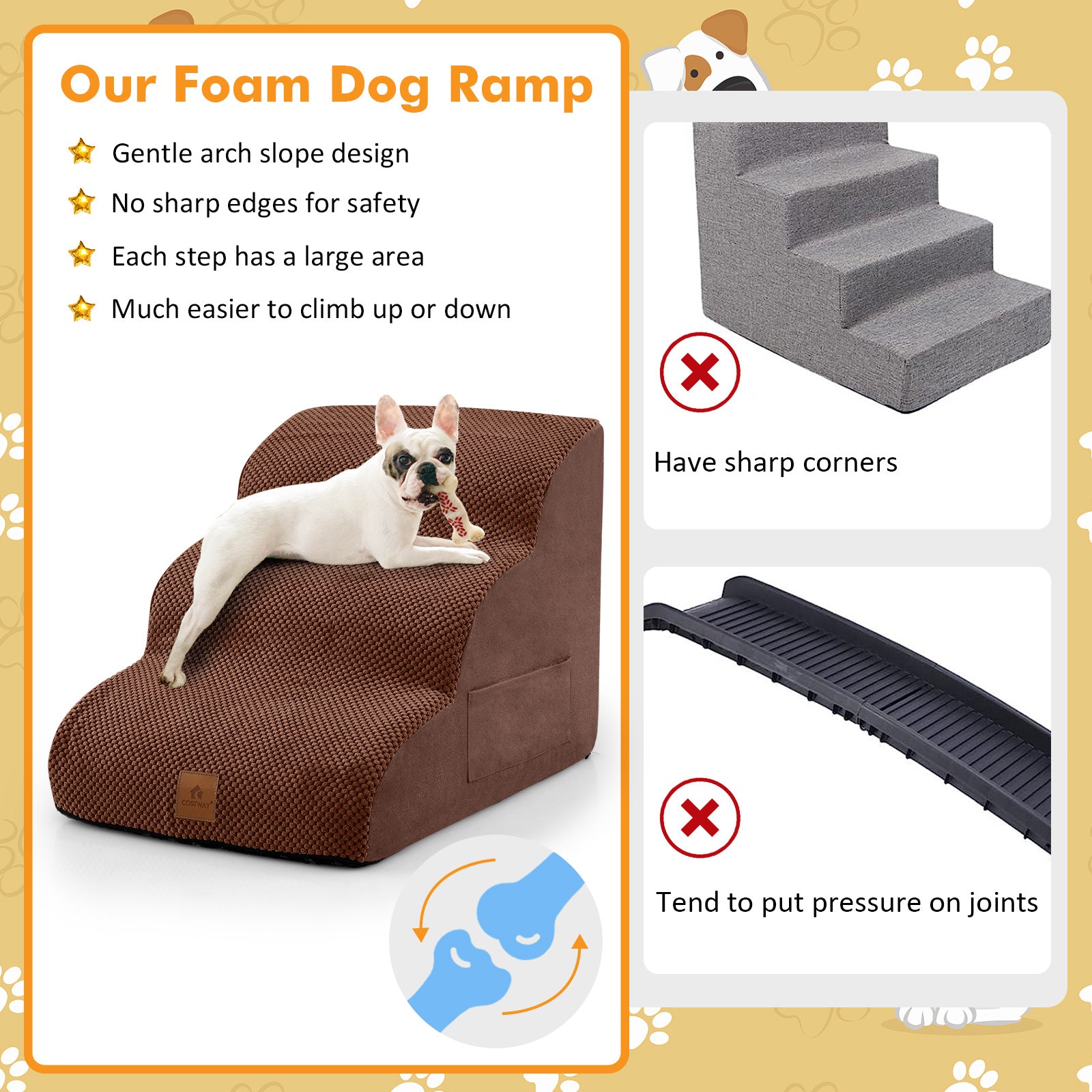 3-Step Pet Stairs/Ramp with Storage Bag & Hand Strap
