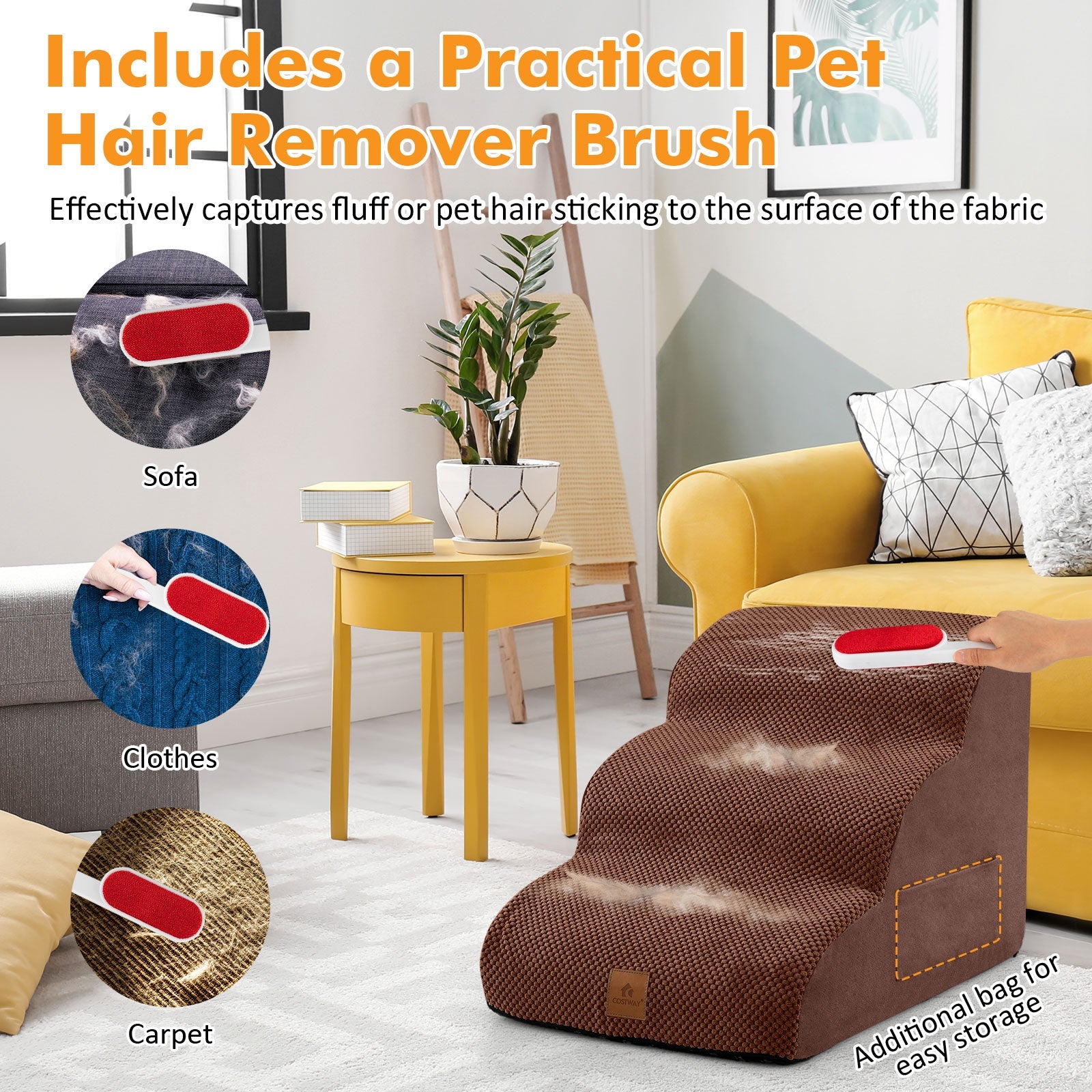 3-Step Pet Stairs/Ramp with Storage Bag & Hand Strap