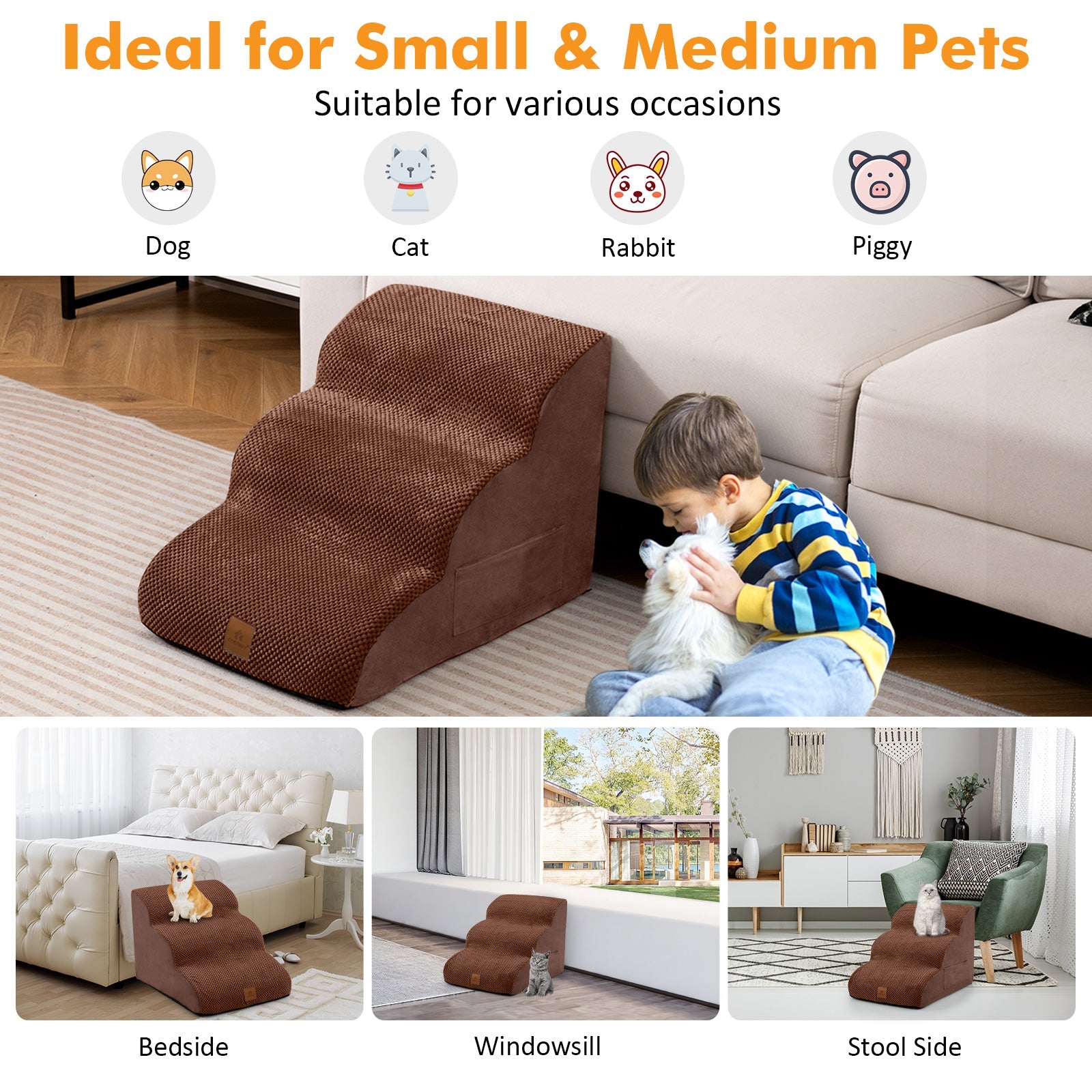 3-Step Pet Stairs/Ramp with Storage Bag & Hand Strap