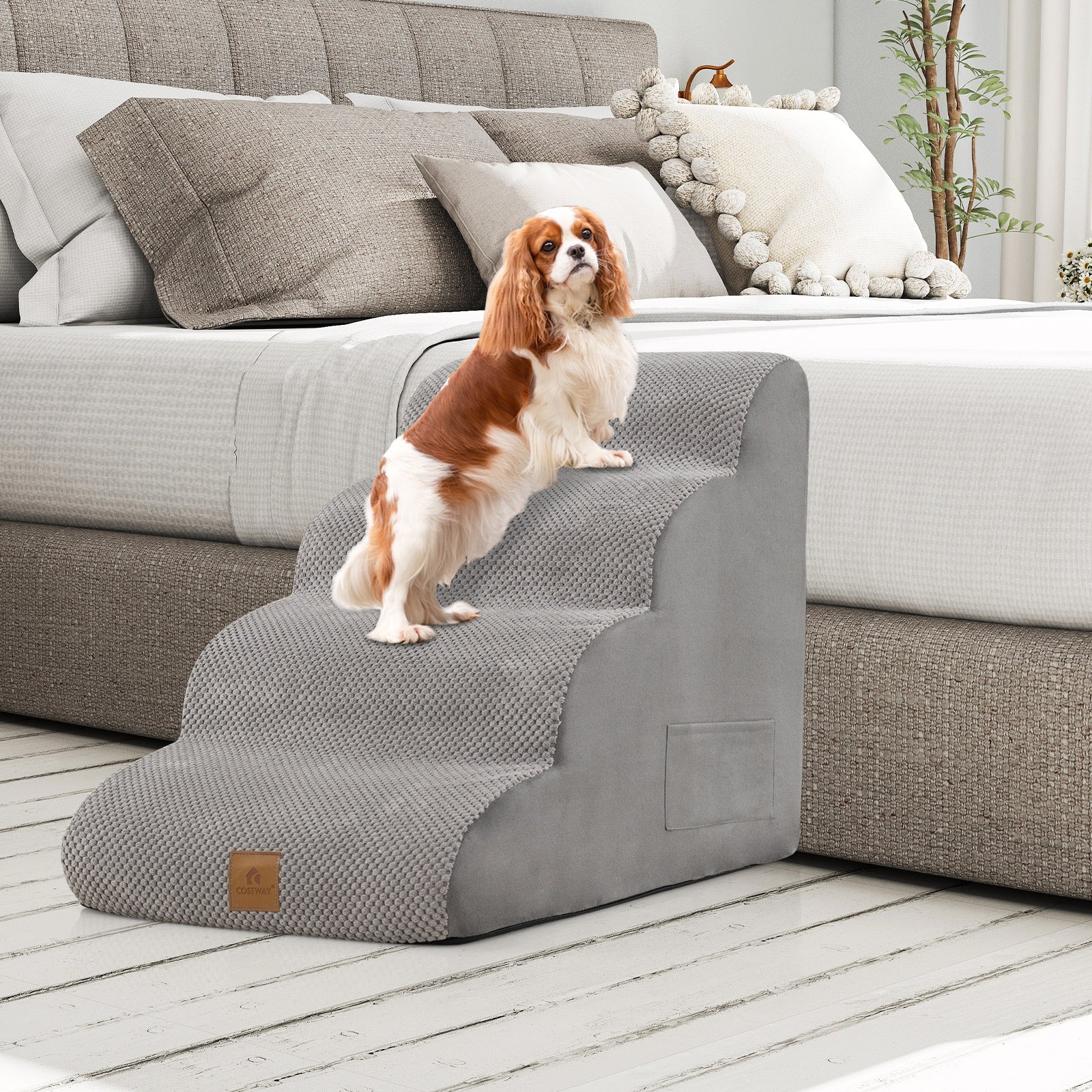 4-Step Pet Stairs/Ramp with Storage Pocket & Handle