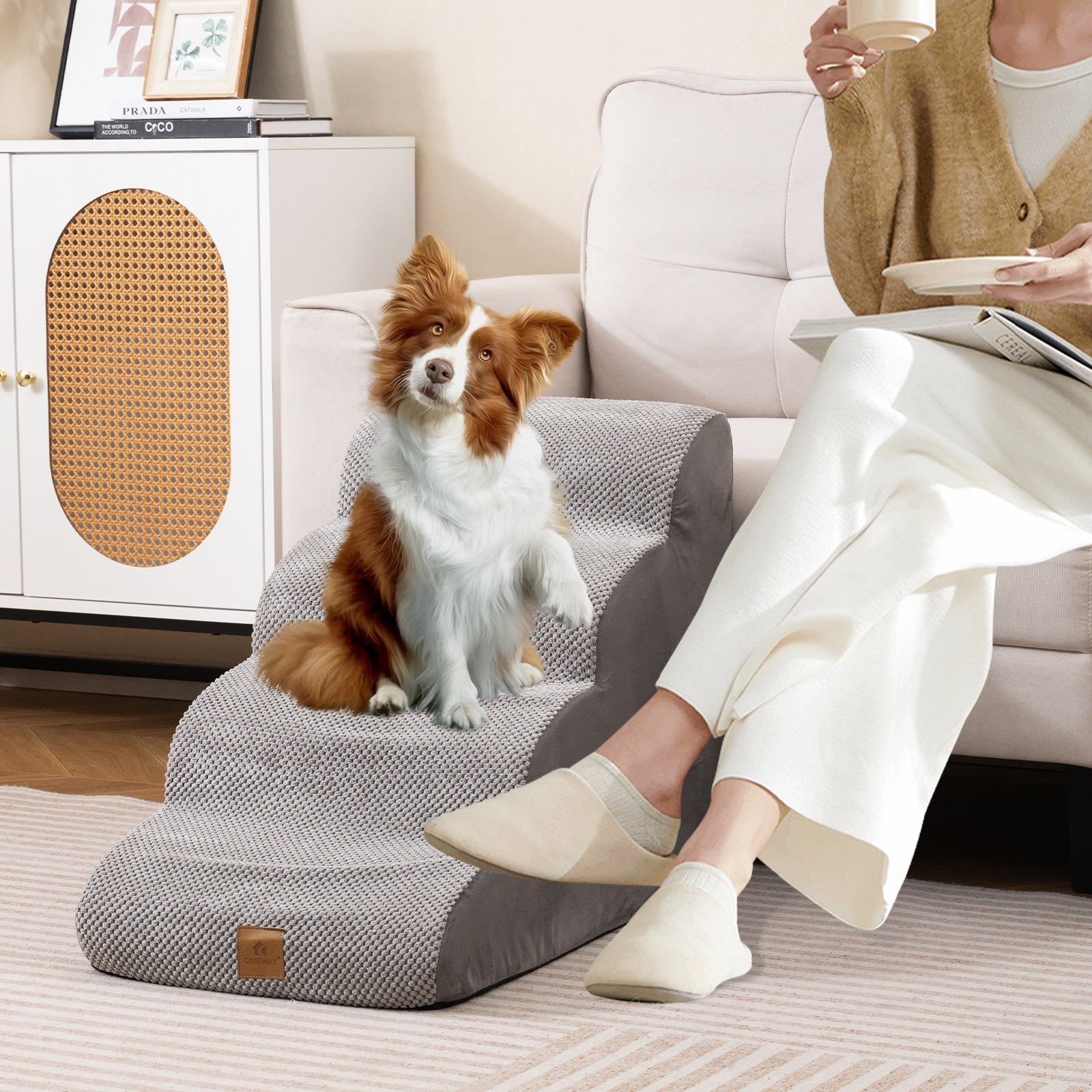 4-Step Pet Stairs/Ramp with Storage Pocket & Handle