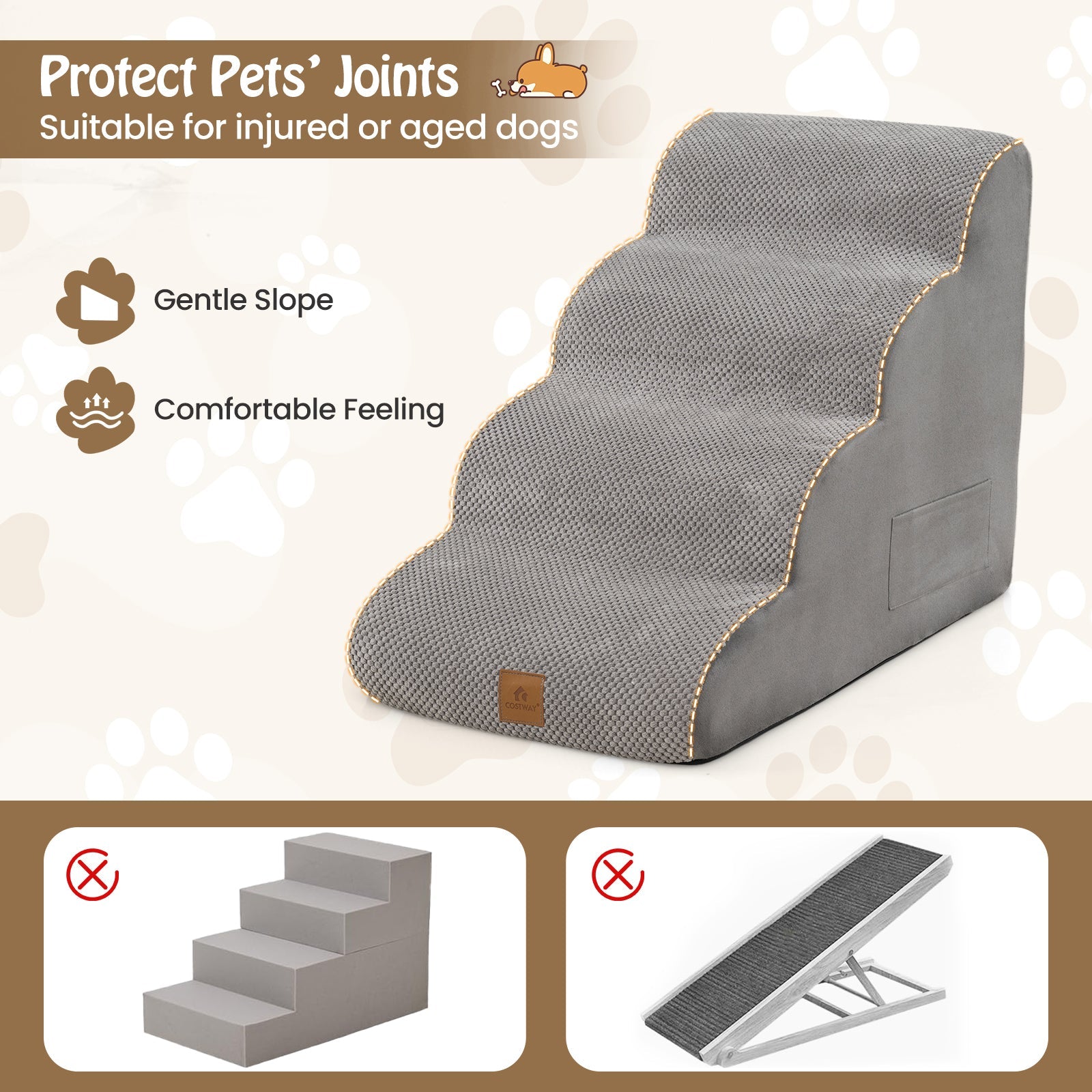 4-Step Pet Stairs/Ramp with Storage Pocket & Handle
