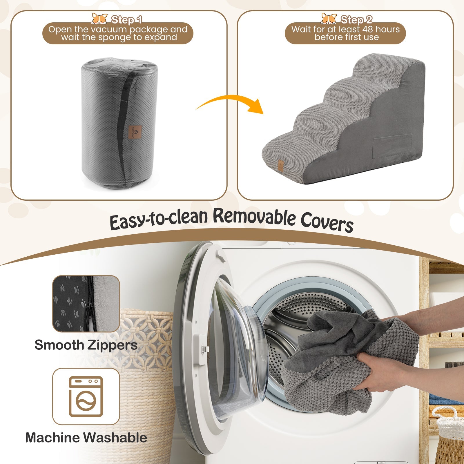 4-Step Pet Stairs/Ramp with Storage Pocket & Handle