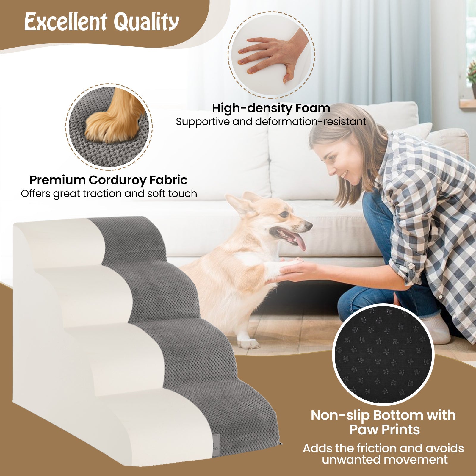 4-Step Pet Stairs/Ramp with Storage Pocket & Handle