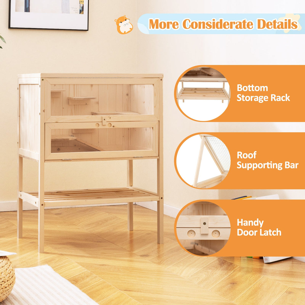 80 cm Freestanding Hamster Cage, Wooden Hamster Habitat Playpen