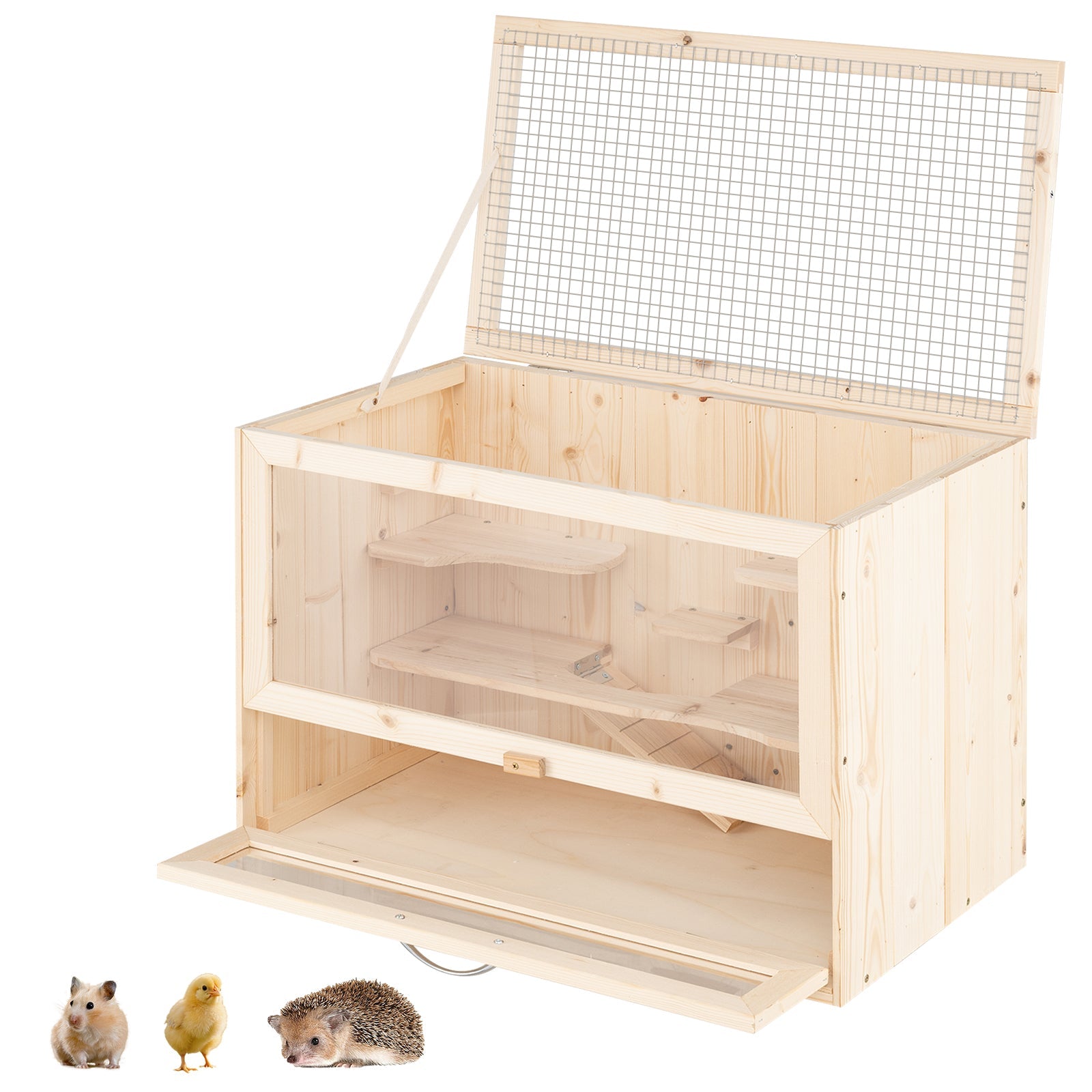 Wooden Hamster Cage, Hamster Habitat Playpen w/Mesh Flip Roof