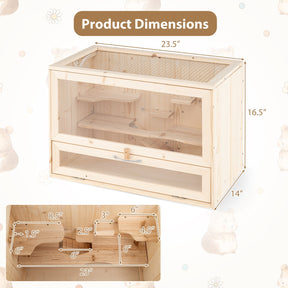Wooden Hamster Cage, Hamster Habitat Playpen w/Mesh Flip Roof