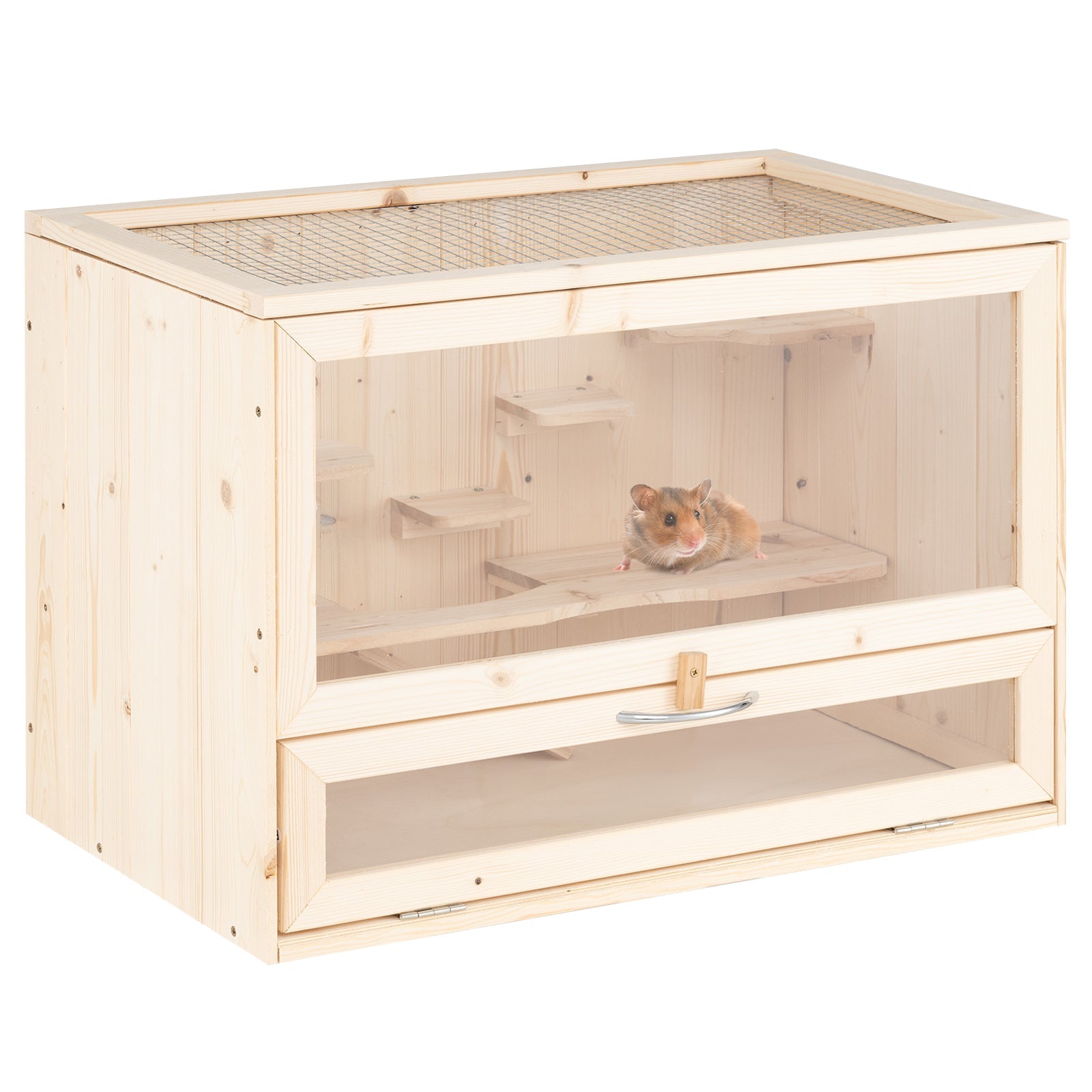 Wooden Hamster Cage, Hamster Habitat Playpen w/Mesh Flip Roof