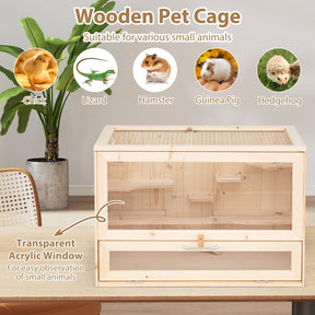 Wooden Hamster Cage, Hamster Habitat Playpen w/Mesh Flip Roof
