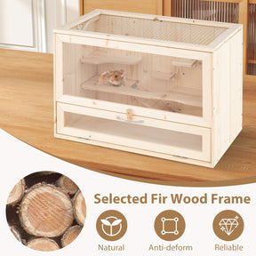 Wooden Hamster Cage, Hamster Habitat Playpen w/Mesh Flip Roof