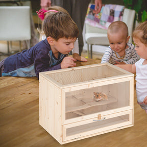 Wooden Hamster Cage, Hamster Habitat Playpen w/Mesh Flip Roof