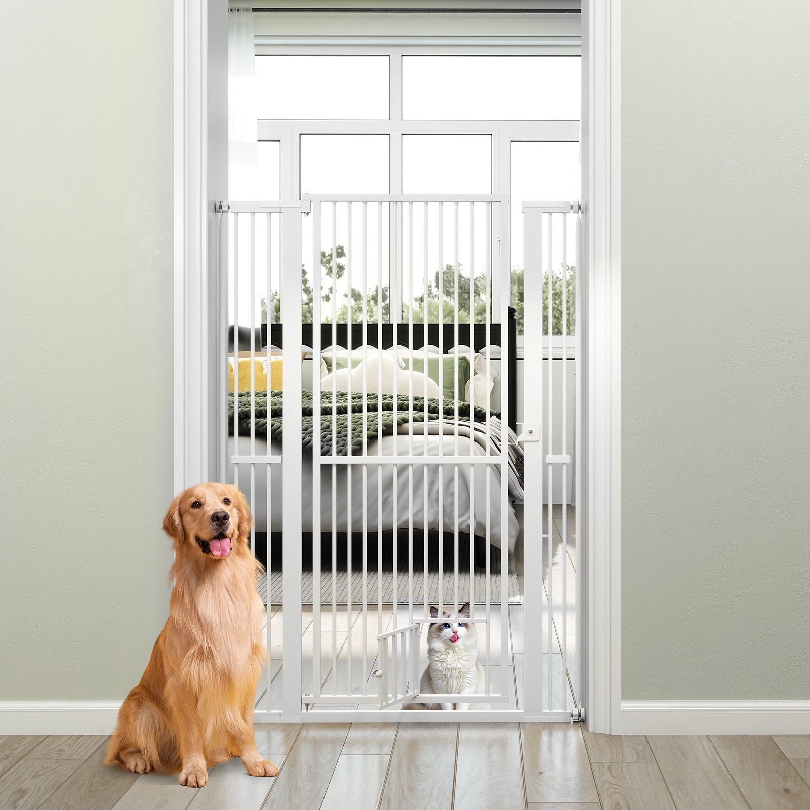 150 cm/171 cm Extra Tall Pet Gate, Heavy-Duty Metal Cat Gate w/ 77 cm-104 cm Wide Opening
