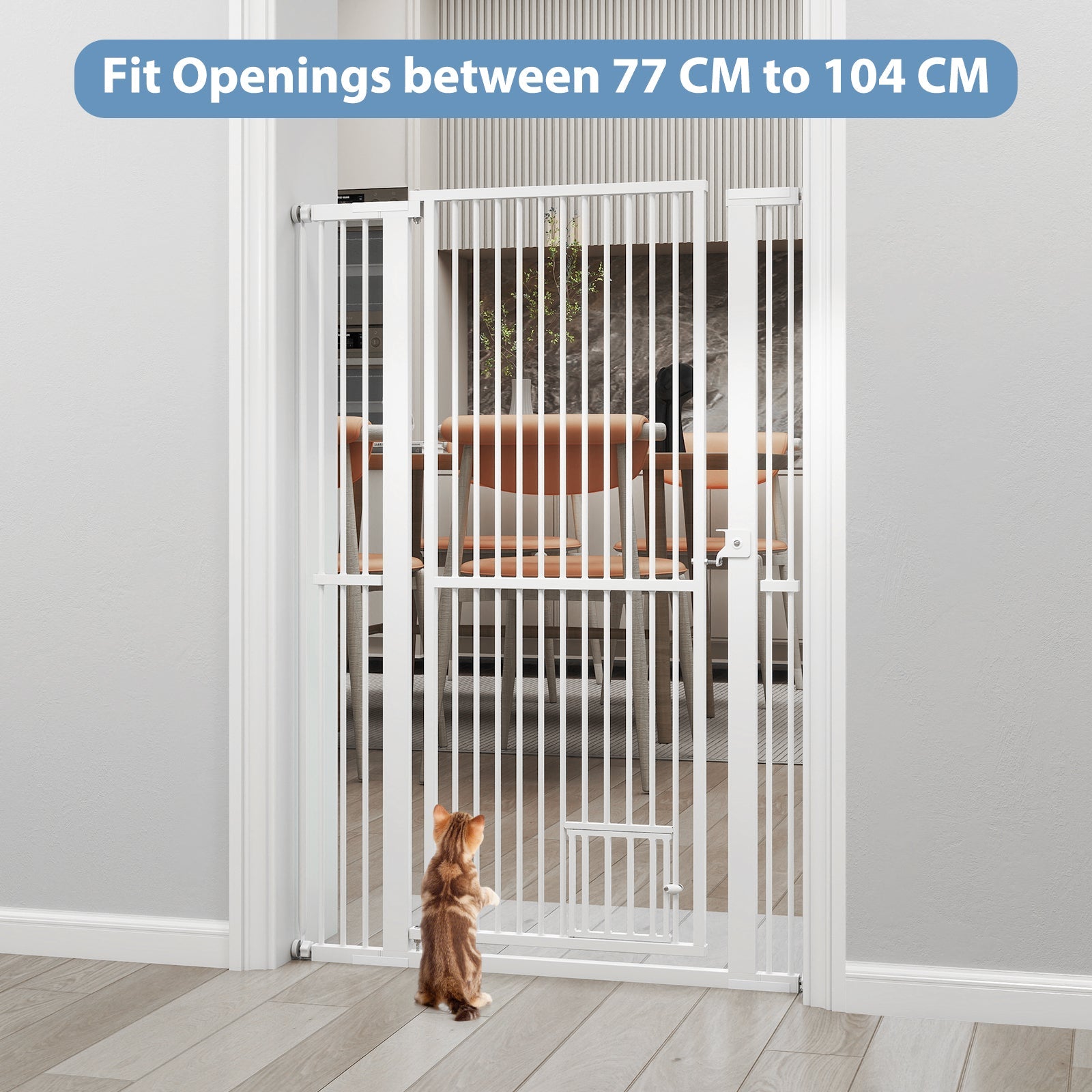 150 cm/171 cm Extra Tall Pet Gate, Heavy-Duty Metal Cat Gate w/ 77 cm-104 cm Wide Opening