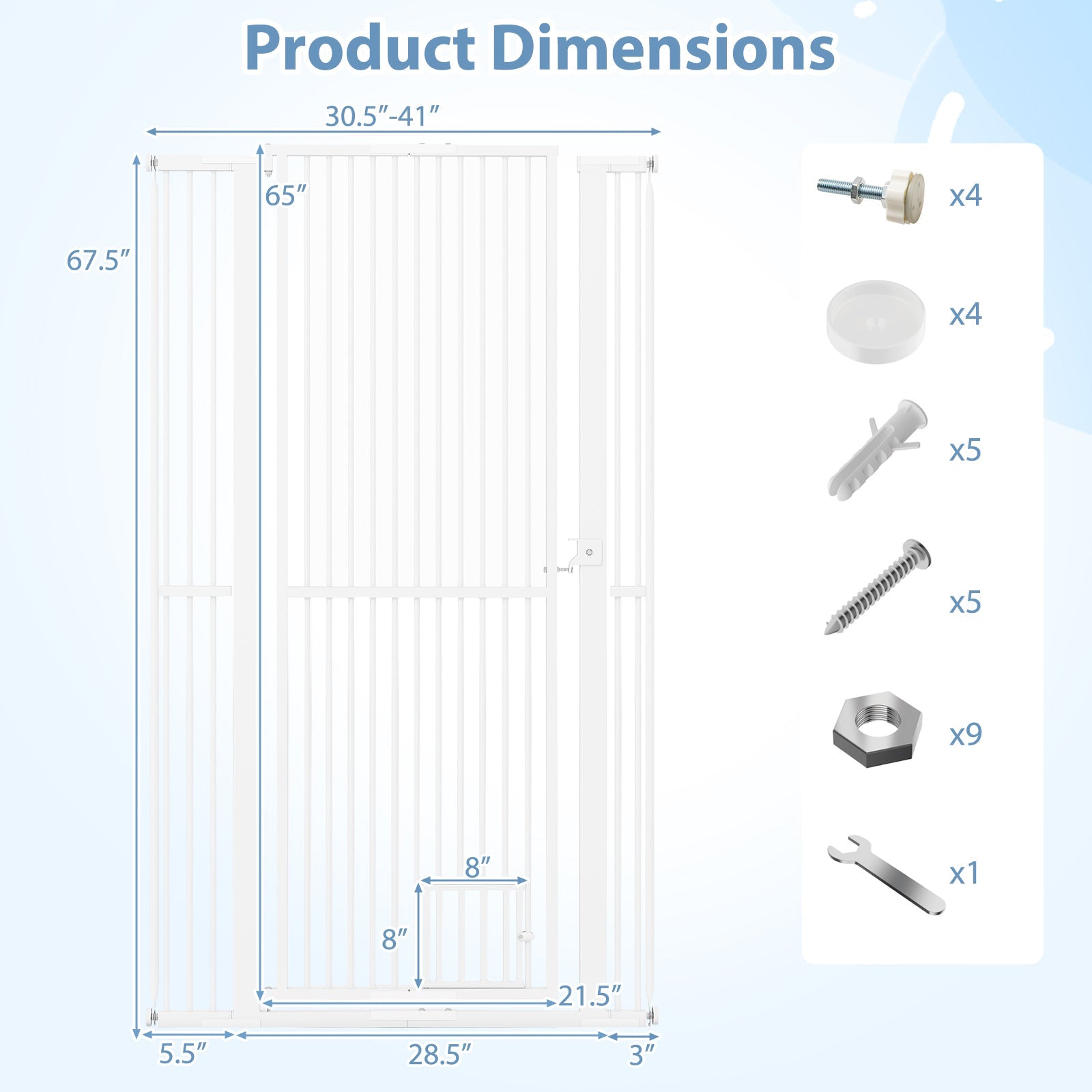 150 cm/171 cm Extra Tall Pet Gate, Heavy-Duty Metal Cat Gate w/ 77 cm-104 cm Wide Opening