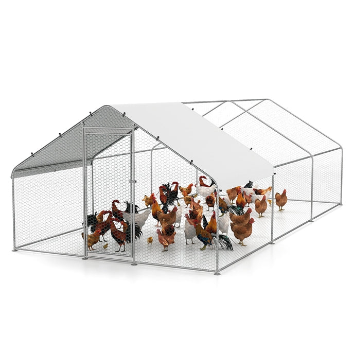 Large Chicken Coop, Walk-in Poultry Cage w/ Waterproof Canopy