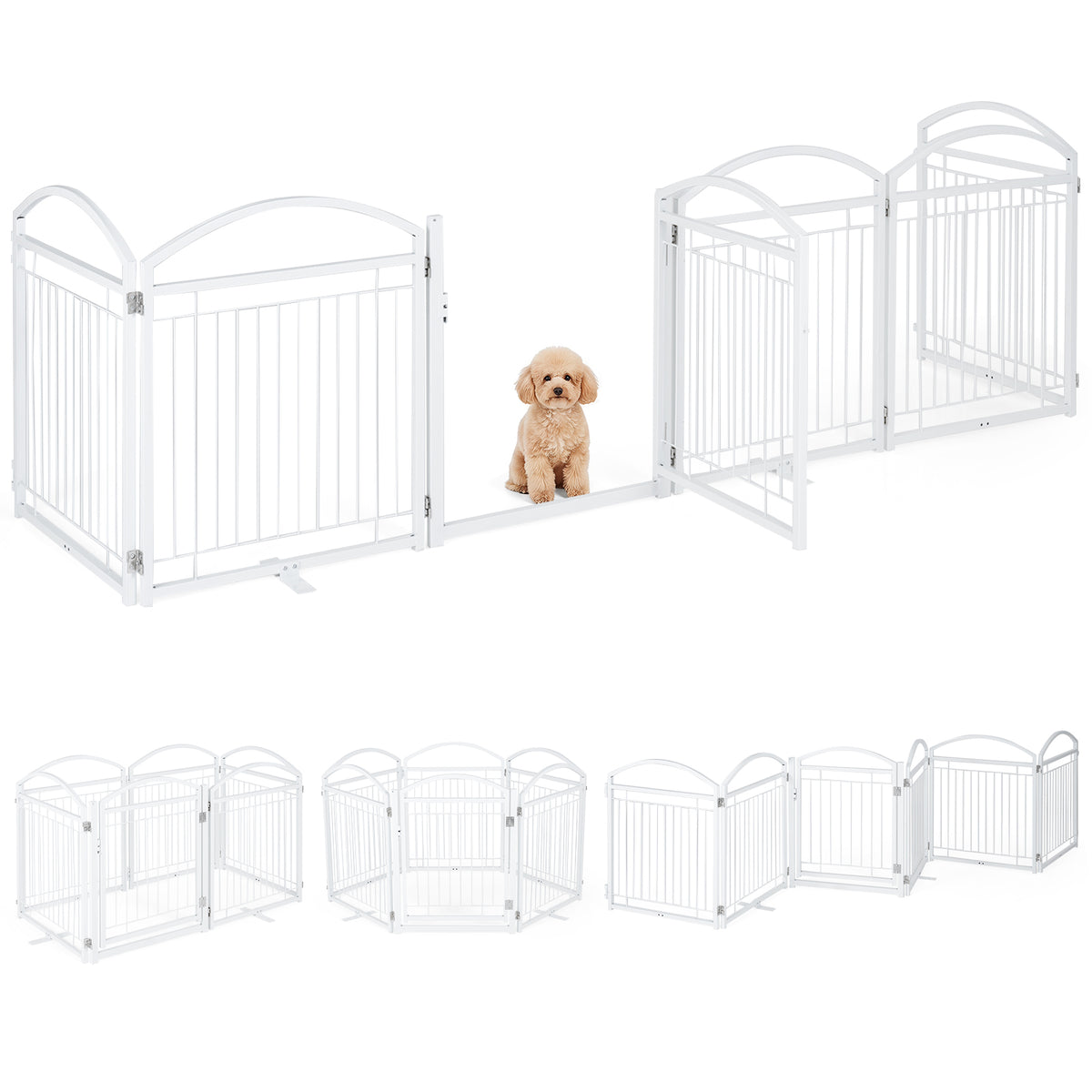 360 x 81 cm Foldable Metal Dog Gate with Door, 6 Panels, White/Black